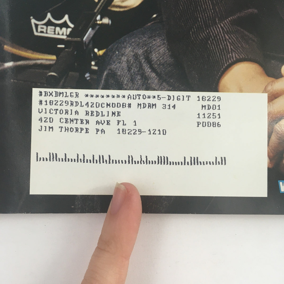 Address label on the back cover of Modern Drummer Magazine September 2005 featuring Teddy Campbell, indicating the magazine's history and collectible status.