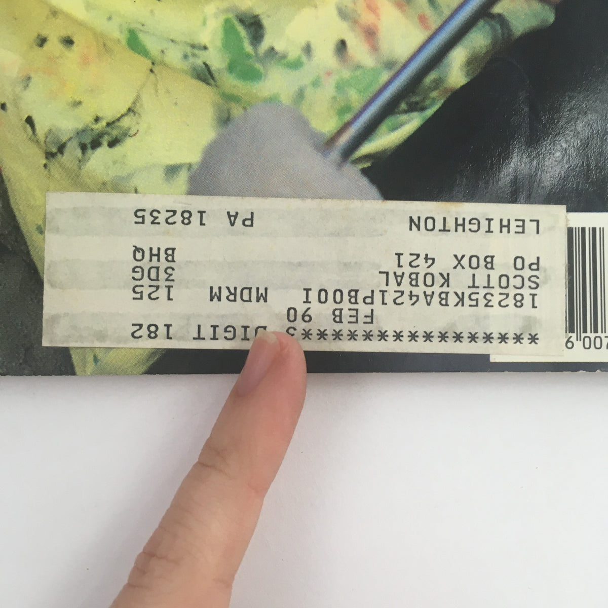 Address label on the cover of Modern Drummer Magazine January 1990, featuring Ed Mann, Steve Riley, and Alvin Stoller. The magazine is in very good condition, ideal for collectors.