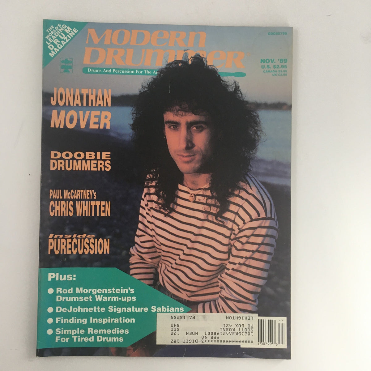 Cover of Modern Drummer Magazine from November 1989 featuring Jonathan Mover, showcasing drumming techniques and insights from the late '80s music scene.