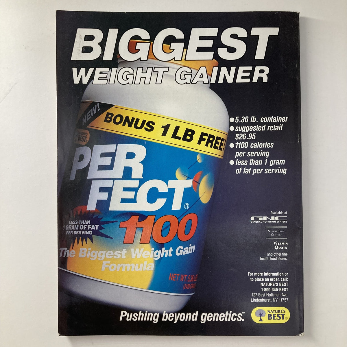 Advertisement from Joe Weider's Muscle & Fitness Magazine July 1991 for a weight gainer product, showcasing its benefits and promotional information.