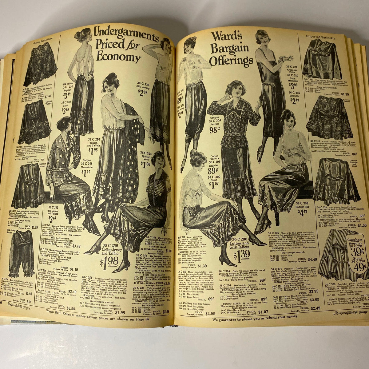 Undergarments and bargain offerings presented in the 1922-1923 Montgomery Ward Fall and Winter Catalog No. 97, highlighting economical choices for women's apparel.