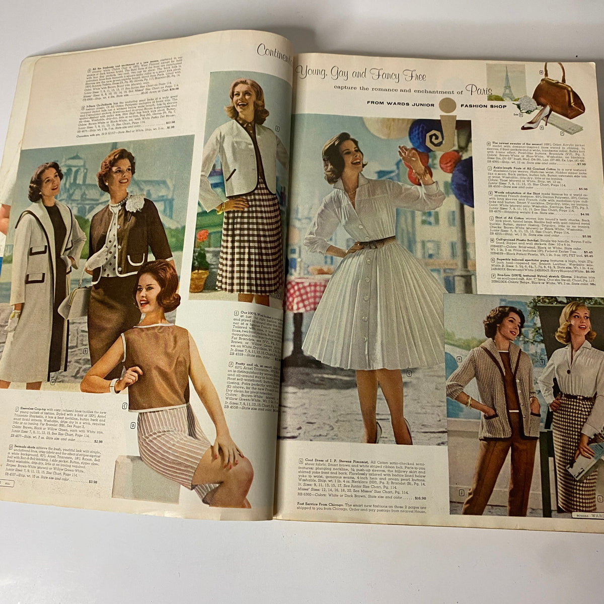 Another set of interior pages from the 1960 Montgomery Ward 'Wards' Spring and Summer Catalog featuring various outfit styles and fashion accessories.