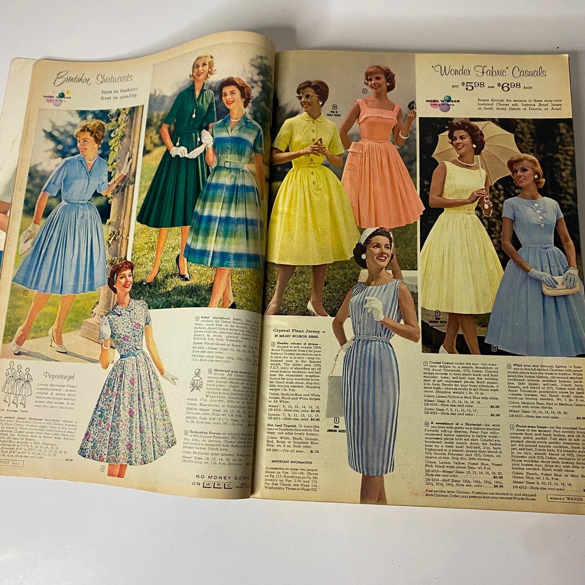 1960 Montgomery Ward 'Wards' Spring and Summer Catalog showcasing stylish dresses, including various cotton and jersey options, modeled by women in vintage styles. This image captures the charm of early 60s fashion with bright colors and casual chic designs.