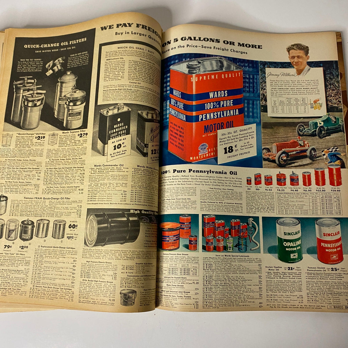 Interior page from the 1942 Montgomery Ward Spring and Summer Catalog highlighting motor oils and automotive products.