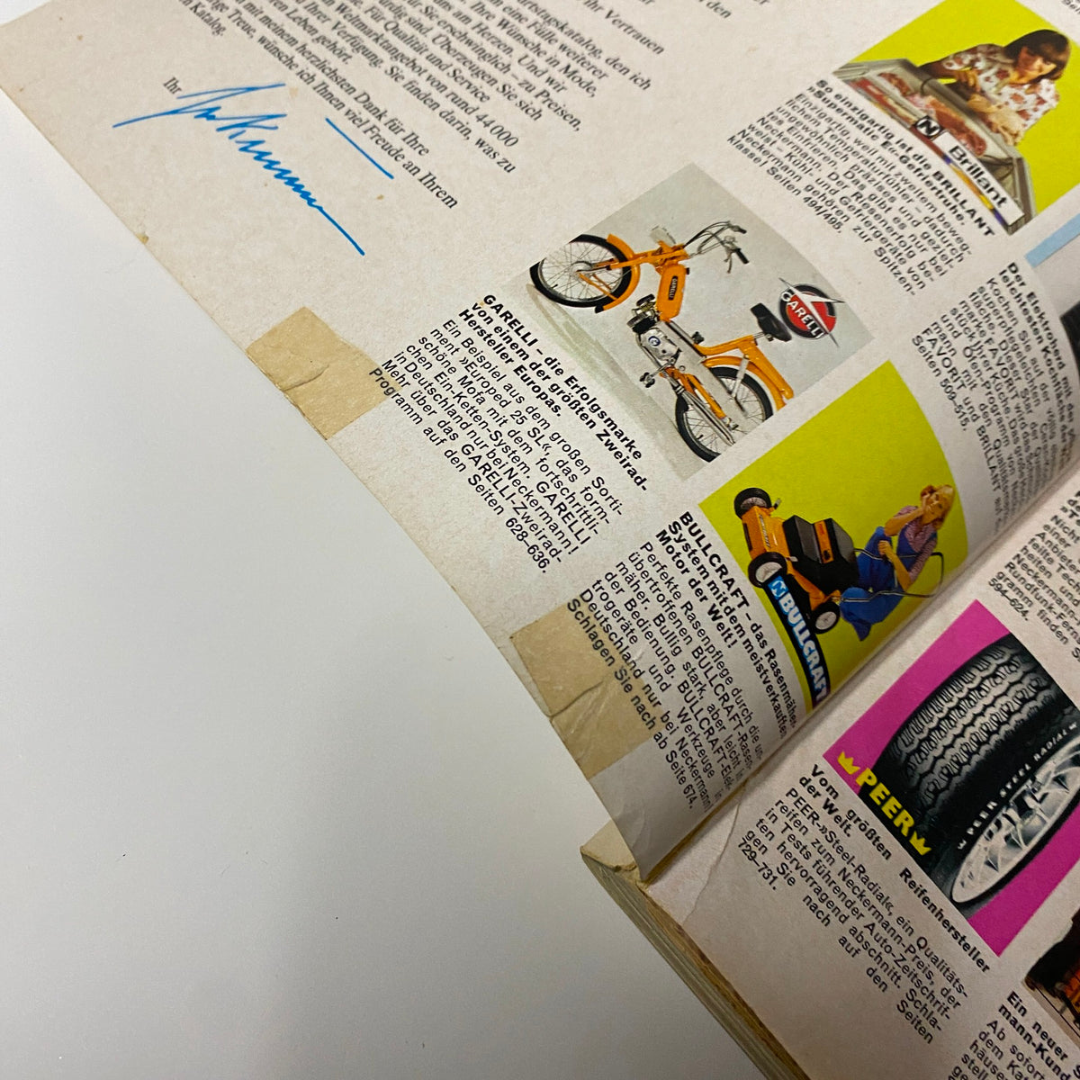 Page detail from the 1975 Neckermann Spring and Summer Catalog showing various products including vintage bicycles and gadgets, highlighting innovative offerings from that era.