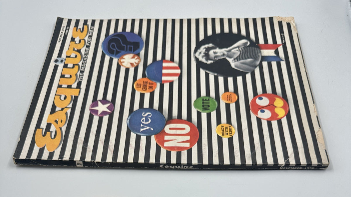 Esquire Magazine November 1956 cover featuring colorful graphics and text, showcasing a vintage design with a question mark and colorful buttons including 'yes' and 'NO'.