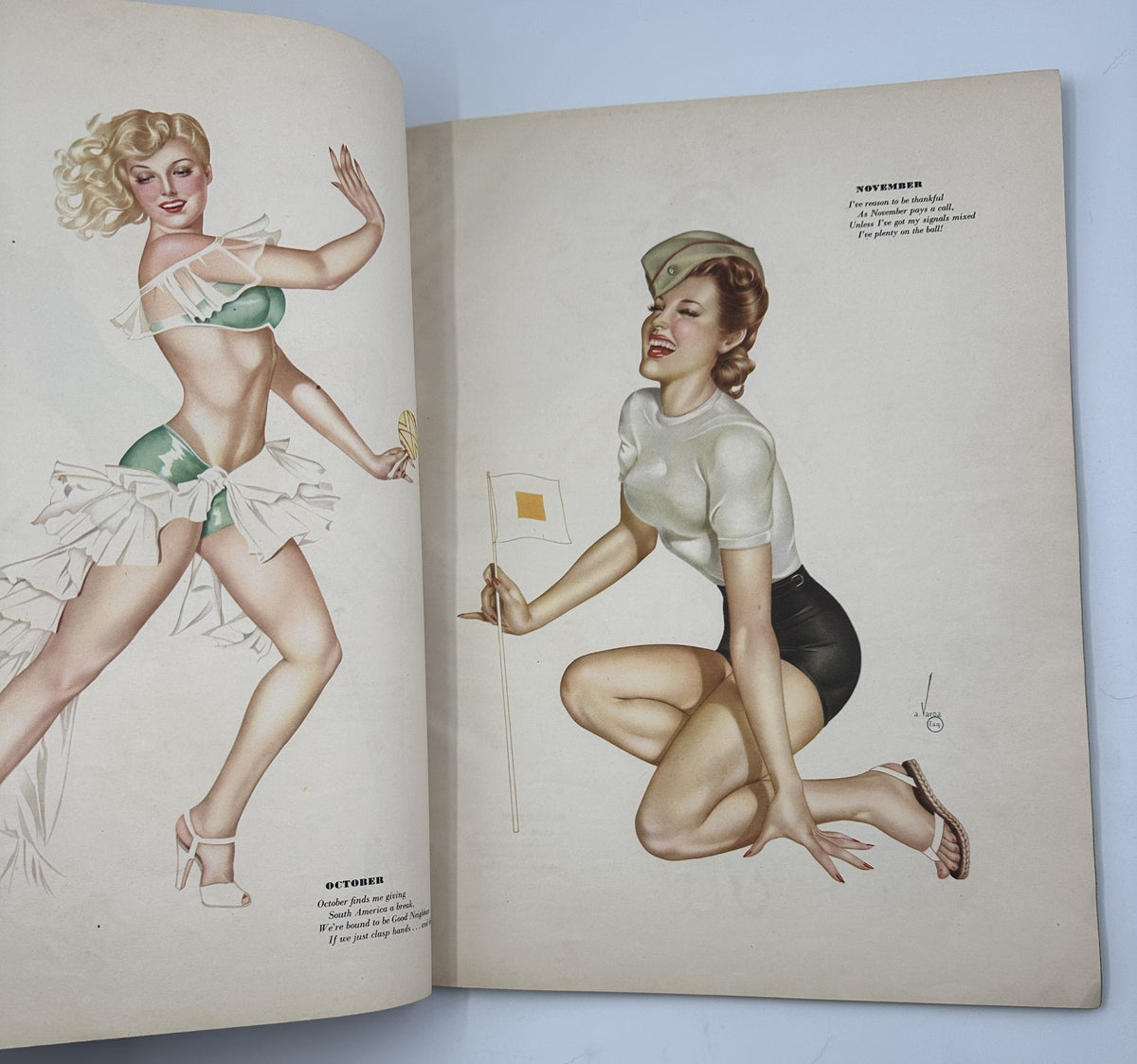 Esquire Magazine January 1945 Varga Calendar Girls illustration for September, presenting an attractive woman in a playful outfit and a sailor costume, capturing the essence of 1940s pin-up art.