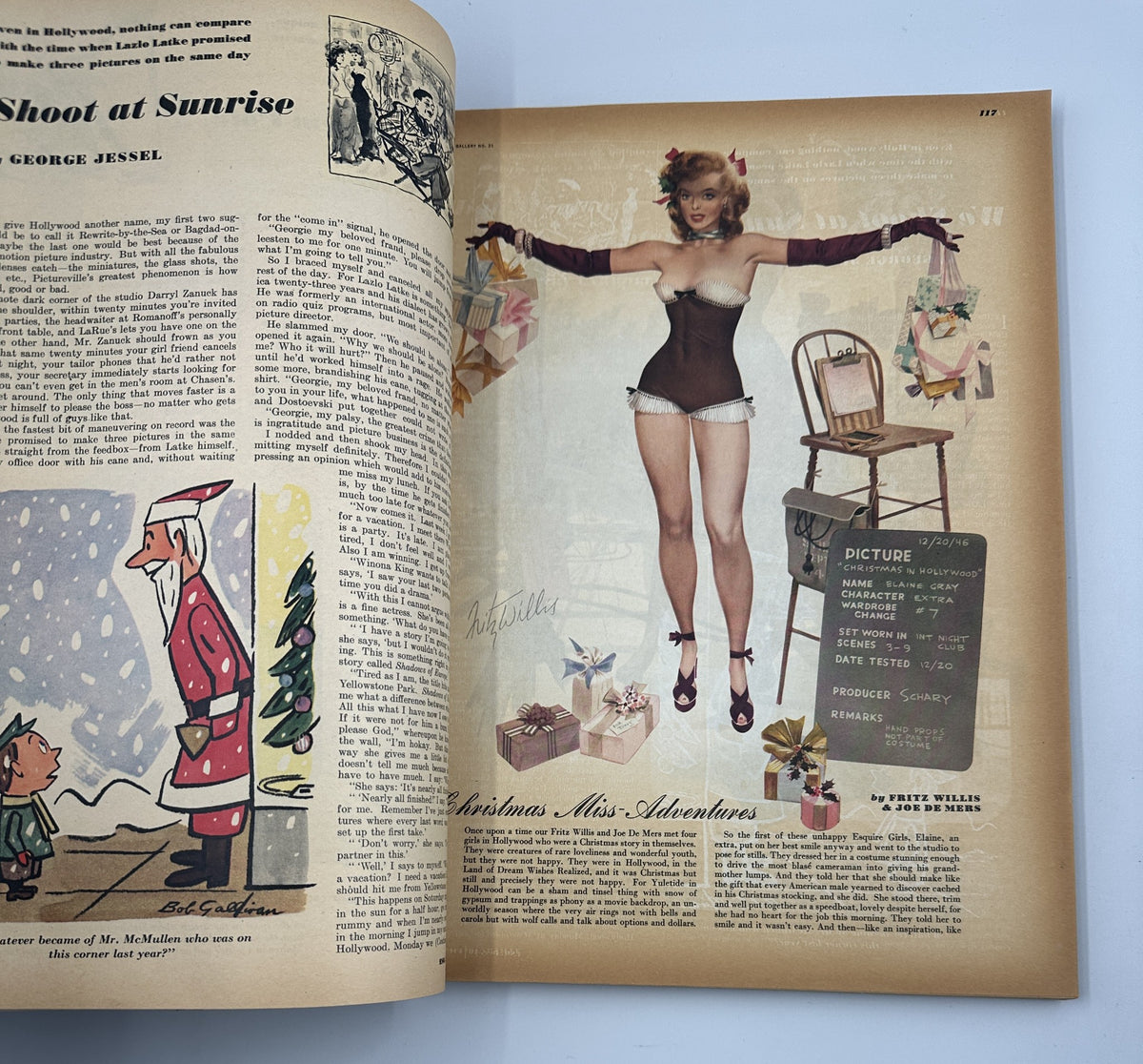 Esquire Magazine December 1946 Christmas Annual Holiday Issue showcasing a vintage pin-up illustration titled 'Christmas Miss-Adventures'.
