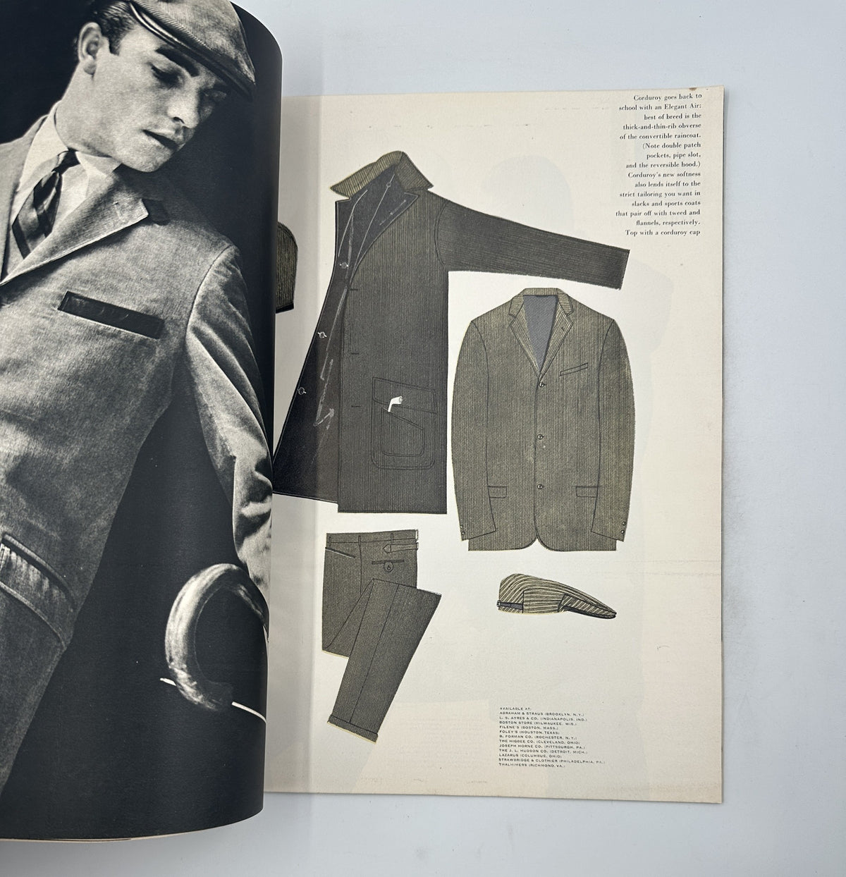 Esquire Magazine August 1957 displaying a fashion illustration of men's autumn suits, featuring stylish designs suitable for formal occasions.