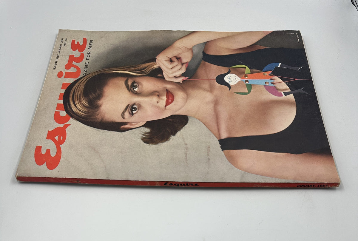 Another view of the Esquire Magazine January 1957 cover, highlighting the woman and animated puppet design, emphasizing its retro aesthetic.