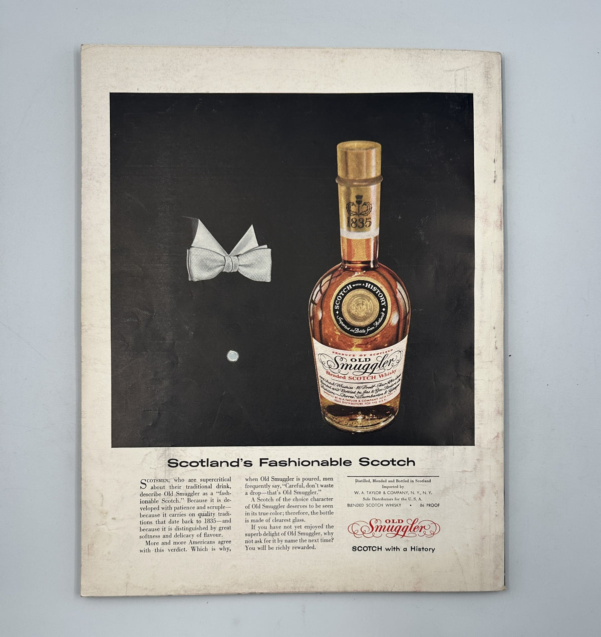 Advertisement for Smuggler's Scotch featured in Esquire Magazine April 1957, emphasizing quality and luxury.