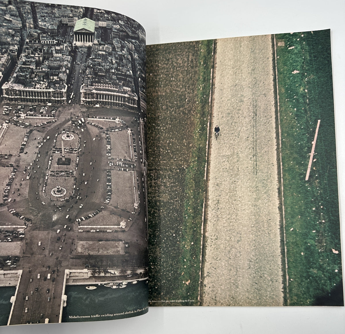Esquire Magazine September 1957 displaying an aerial view photograph of Paris, capturing busy traffic and pathways in the iconic city featuring a lone person walking on the path.