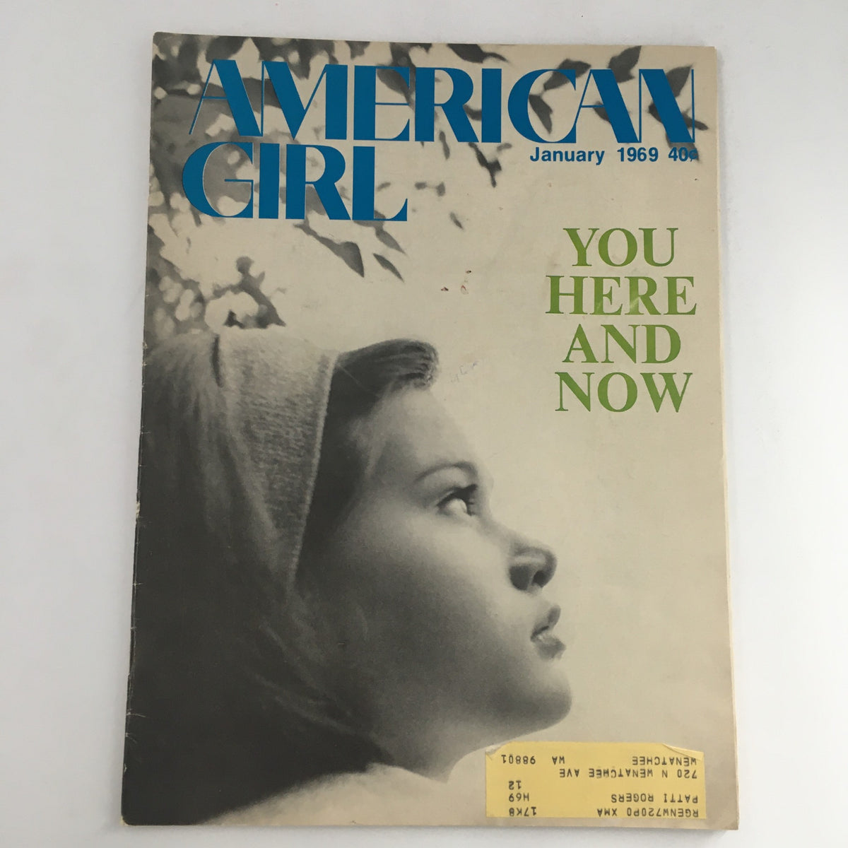 Vintage American Girl Magazine January 1969 titled 'You Here and Now' featuring a young girl's profile on the cover, showcasing the nostalgic design and charm of the era.