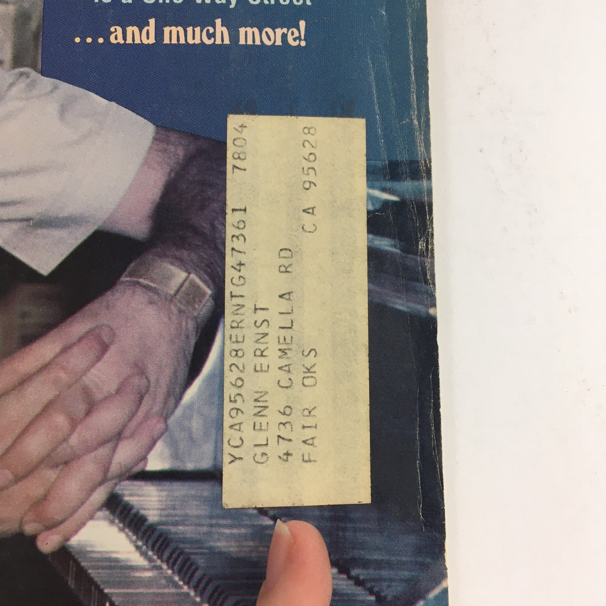 Close-up of Songwriter Magazine April 1978 cover, highlighting the address label on the front and the details of the featured interview with Tony Macaulay, emphasizing its collectible nature.