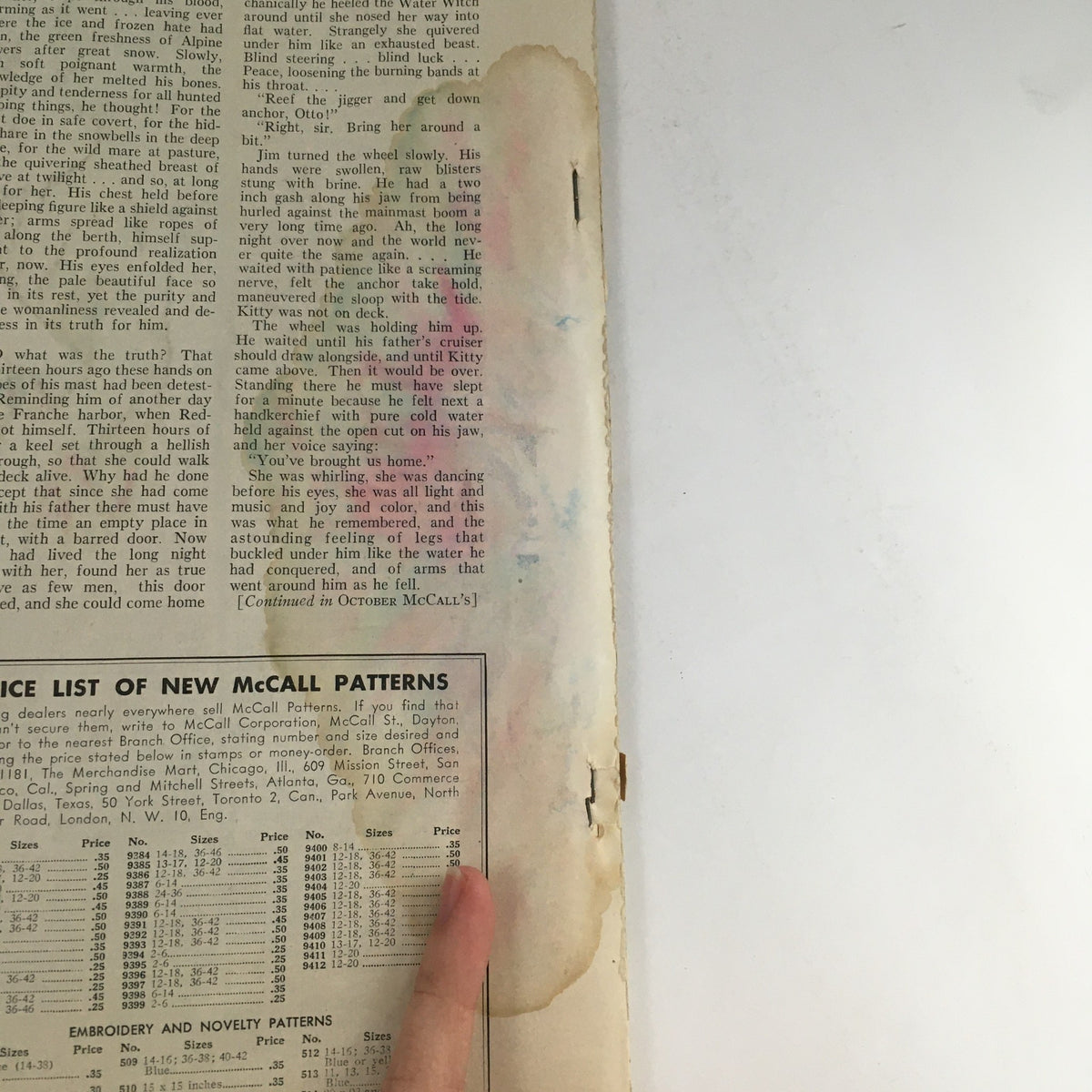 Interior page of McCall's Magazine September 1937, displaying an article and advertisements typical of the late 1930s, emphasizing its vintage appeal and cultural context.