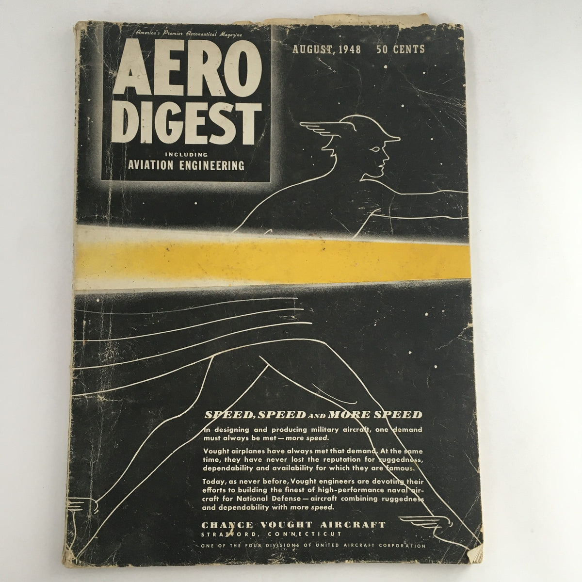 Aero Digest August 1948 cover featuring aviation engineering, showcasing a vintage design and highlighting topics on sea-based air power.
