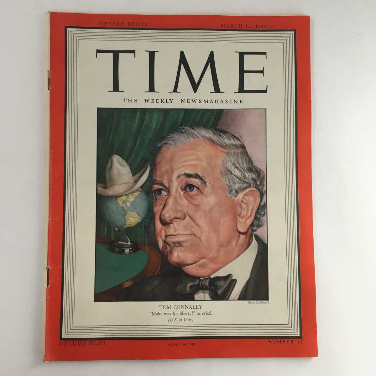 Time Magazine March 13 1944 Vol 43 #11 Former Senator Tom Connally, No Label