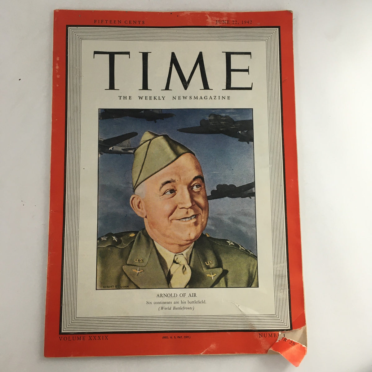 Cover of Time Magazine June 22, 1942, Vol 39 #25 featuring American General Henry H. Arnold, showcasing military themes and vintage design.