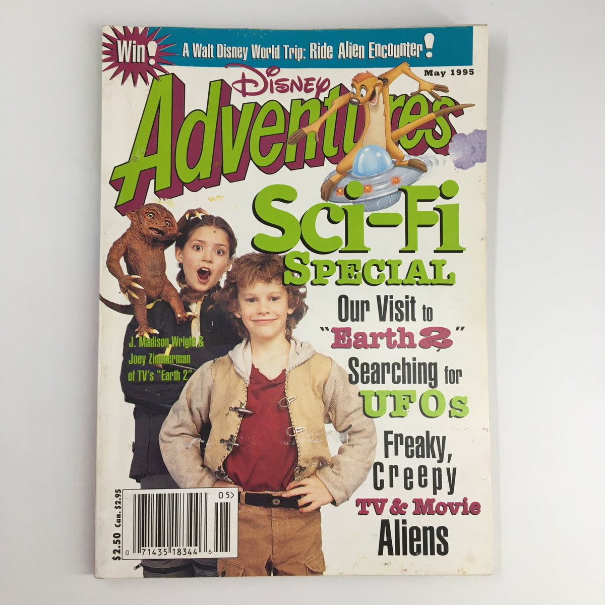 Cover of Disney Adventures Magazine May 1995 featuring J. Madison Wright and Joey Zimmerman with a Sci-Fi theme, showcasing vibrant illustrations and features related to Disney and adventures.