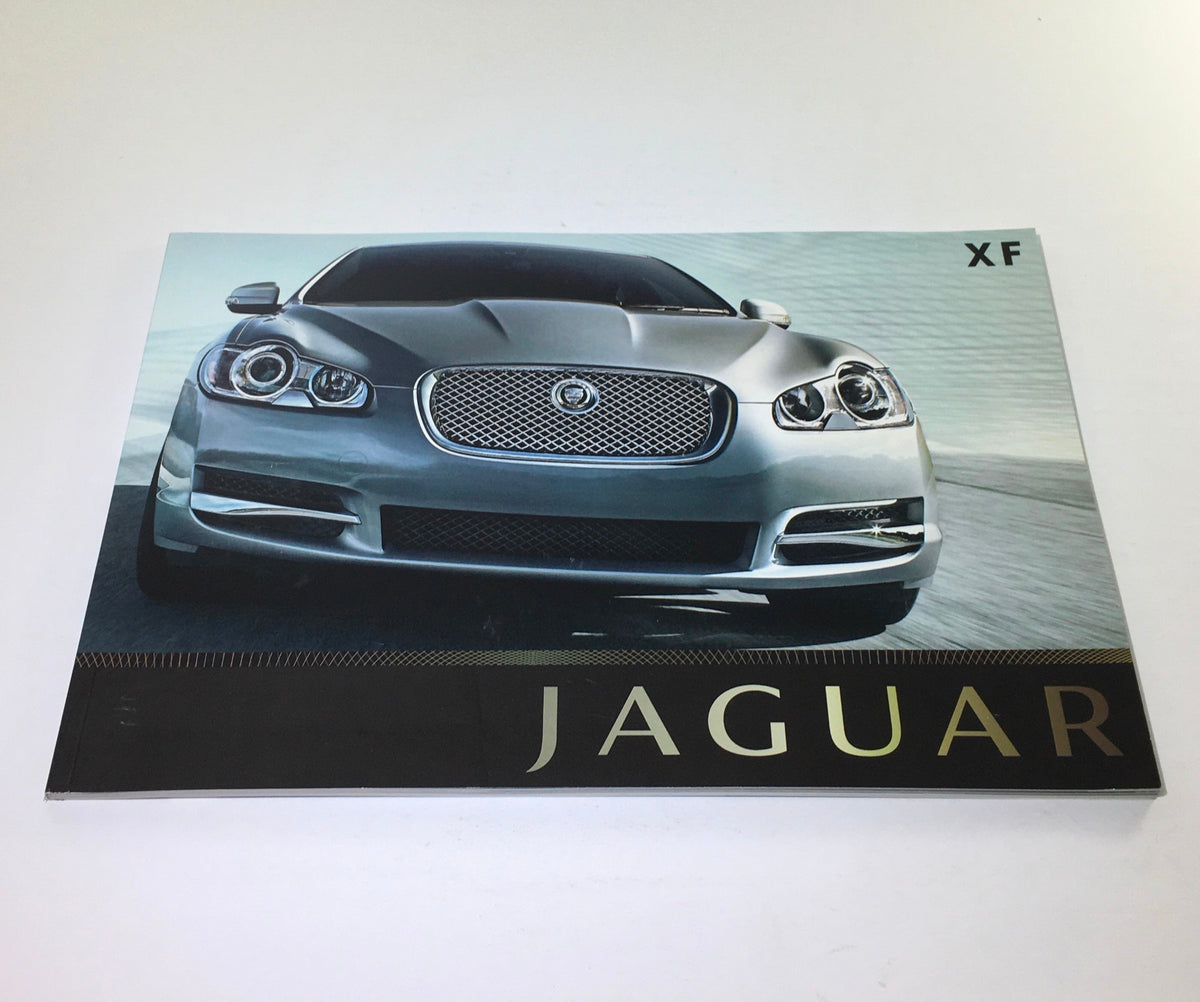 2009 Jaguar XF Dealership Car Auto Brochure Catalog featuring an image of a sleek silver Jaguar XF with a distinctive grille design on the cover.