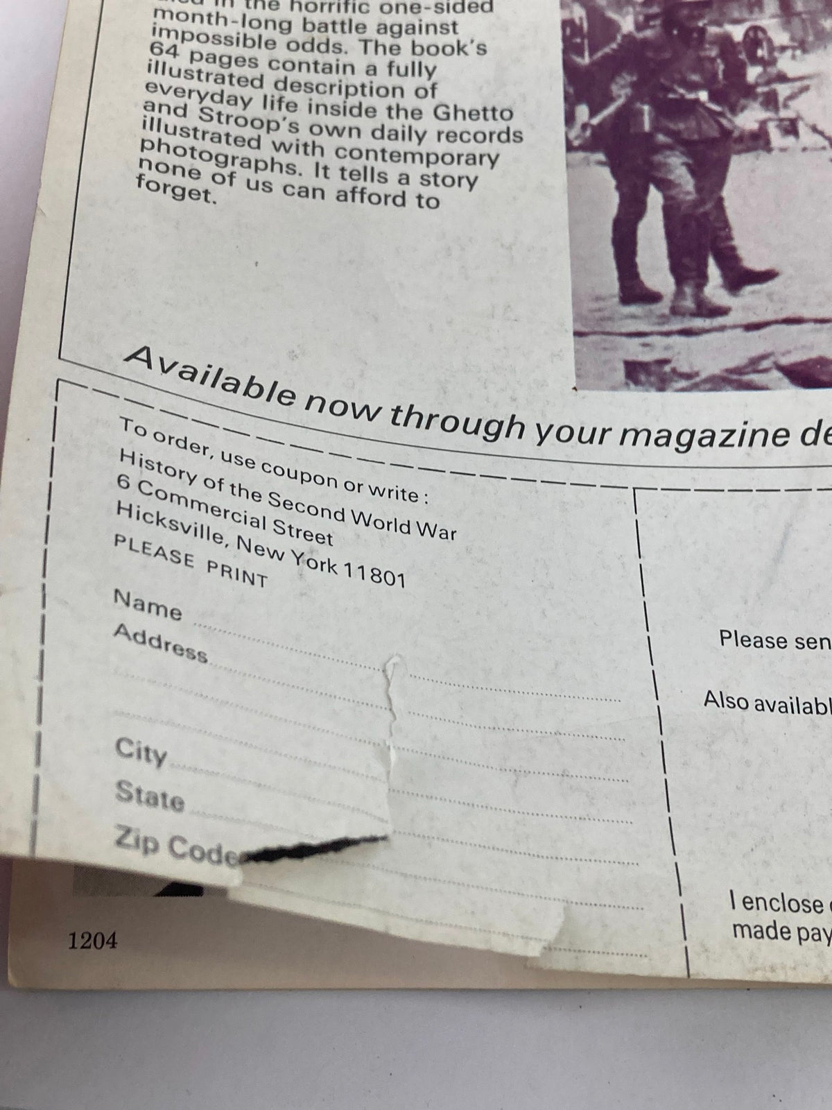 Back cover image of the vintage magazine 'History of the Second World War Part 43: Adolf Hitler Scrap the Fleet,' featuring an order form with notable wear, illustrating the magazine's collectible nature.