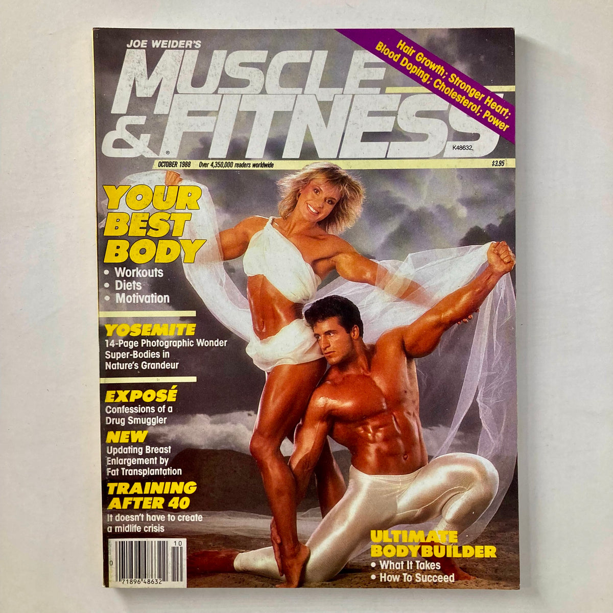 Cover of Joe Weider's Muscle & Fitness Magazine, October 1988, featuring fitness personalities Cory Everson and James DeMelo in athletic poses, with headlines about workouts, diets, and motivation.