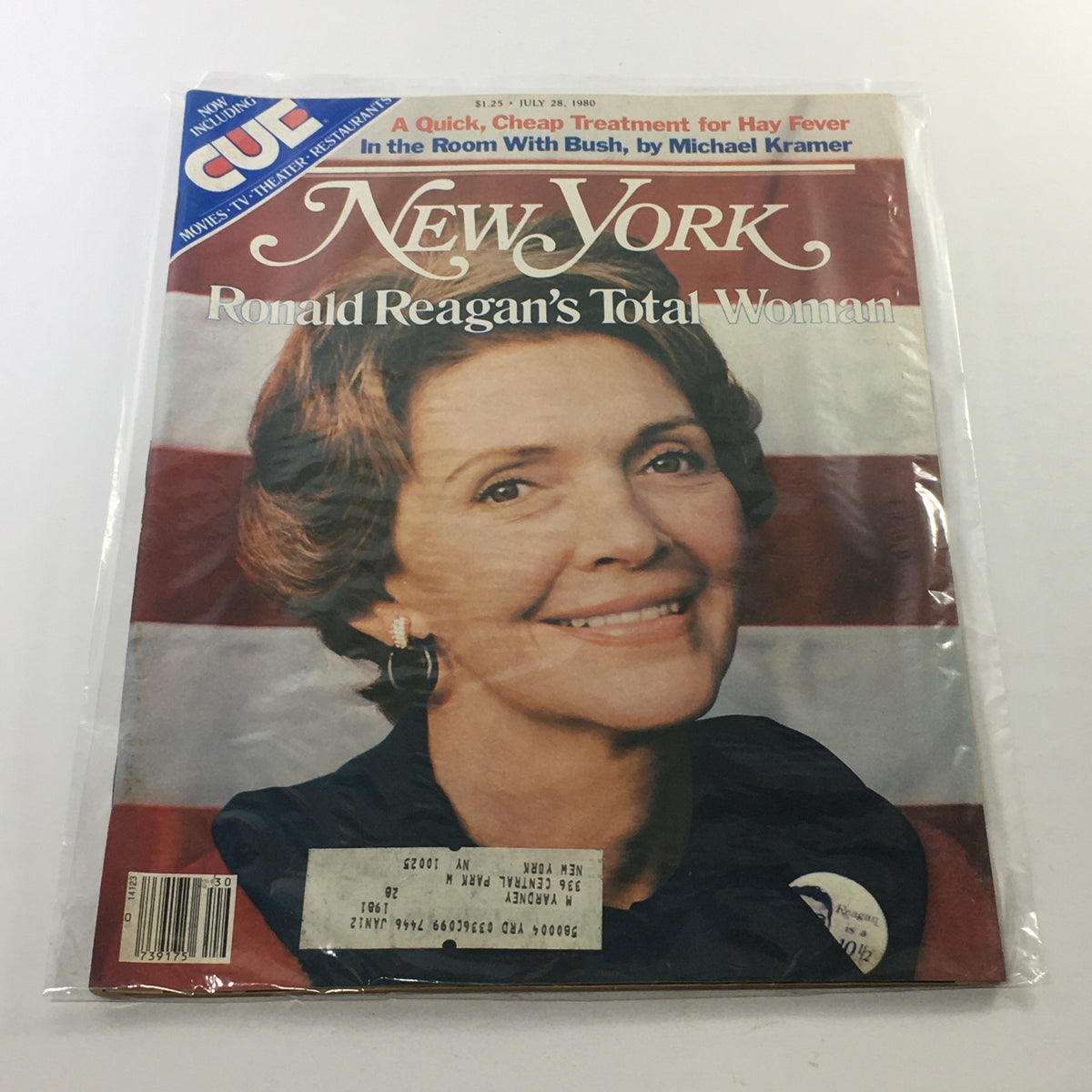 Cover of New York Magazine dated July 28, 1980, featuring the title 'Ronald Reagan's Total Woman' by Michael Kramer. The magazine showcases a portrait photo of a smiling woman in front of an American flag backdrop, exemplifying the cultural themes discussed in the issue.