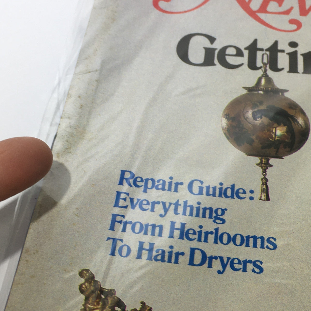 Close-up of the New York Magazine: June 15 1981 cover, detailing the repair guide with the text 'Everything From Heirlooms To Hair Dryers'. A hanging decorative item is visible in the background.