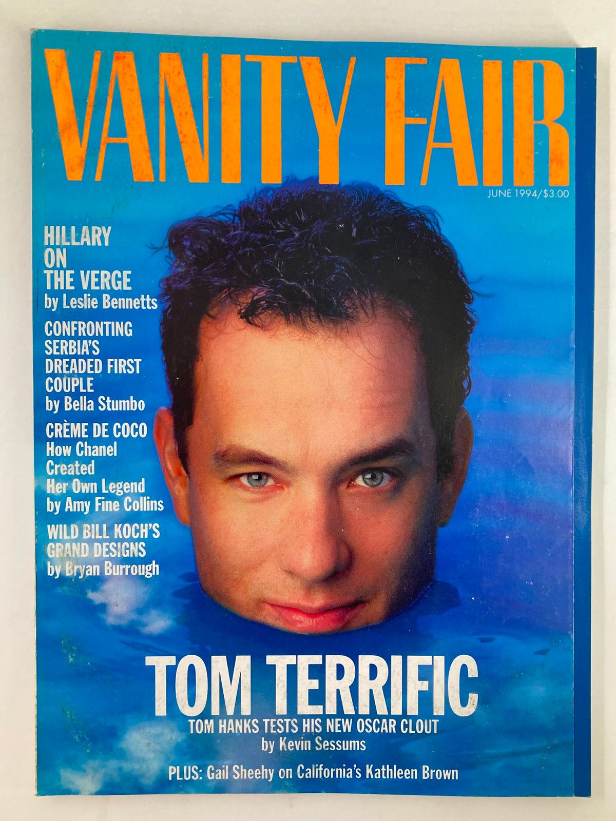 Vanity Fair Magazine from June 1994 featuring Tom Hanks on the cover, showcasing the headline 'Tom Terrific' and exploring Hanks' Oscar success.