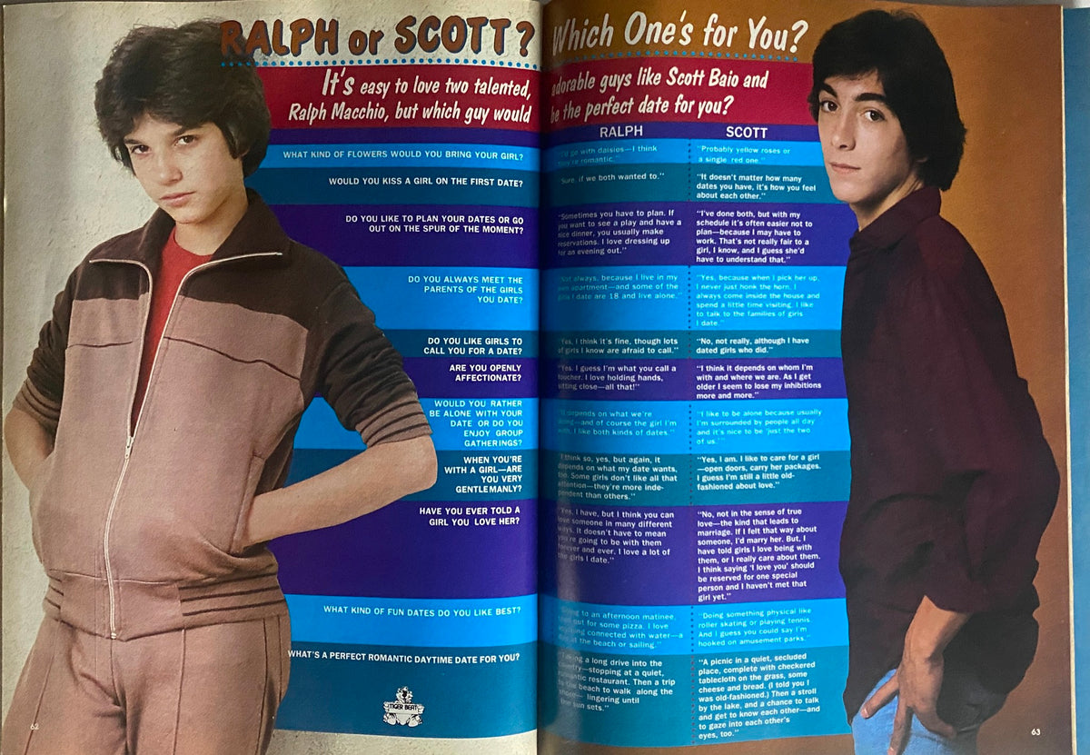 Tiger Beat Magazine August 1981 displays an engaging comic-style dating quiz featuring Ralph Macchio, emphasizing the playful teen culture of the 1980s.