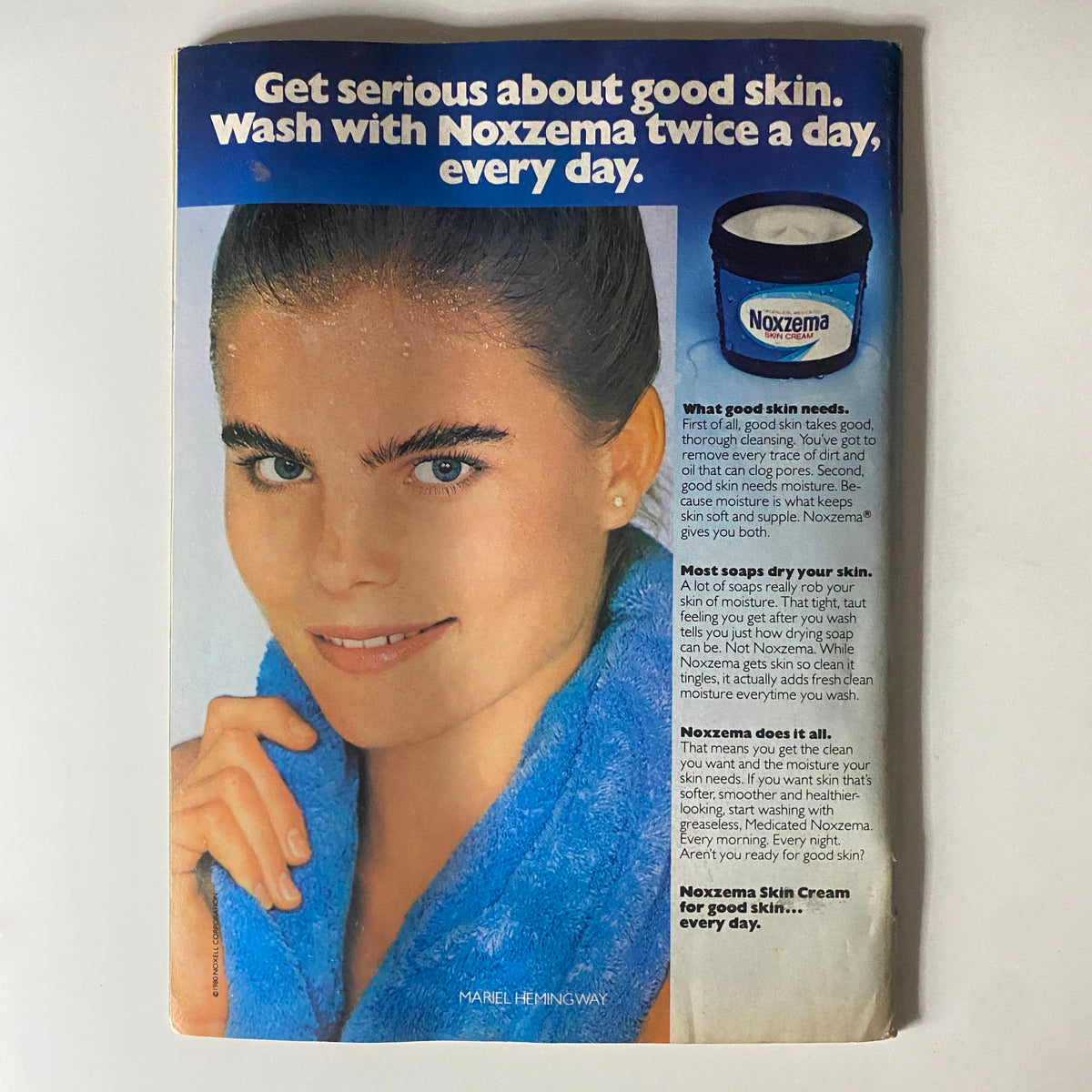 Mareil Hemingway promoting Noxzema skin cream in an ad, featured in Tiger Beat Magazine August 1981 Ralph Macchio, Michael Damian w Poster.