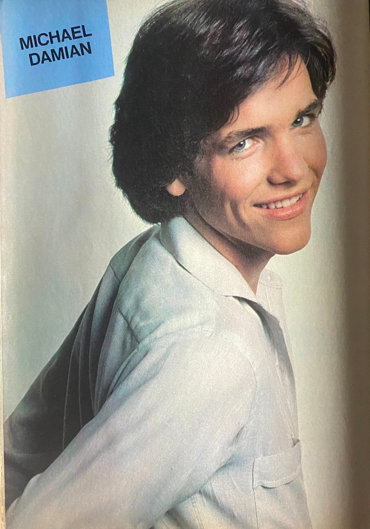 Photograph of Michael Damian from the October 1980 issue of Tiger Beat Magazine, displaying the quintessential teen heartthrob style of the era.