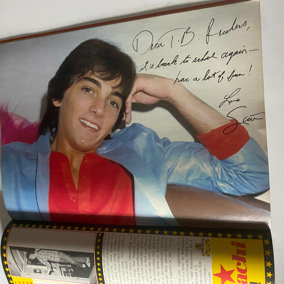 Another young star featured in Tiger Beat Magazine November 1982, relaxed in a colorful outfit, showing off a playful smile while lounging for the camera.