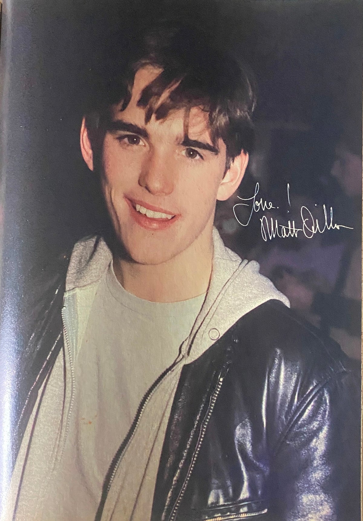 Matt Dillon with an autographed photo from Tiger Beat Star Super Special April 1981, capturing his iconic look in a leather jacket.
