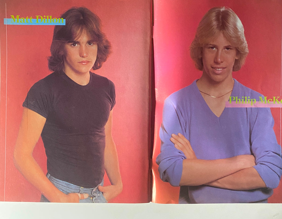 Pin-up images of Matt Dillon and Philip McKeon from Tiger Beat Star Magazine December 1981, highlighting iconic teen actors of the era.