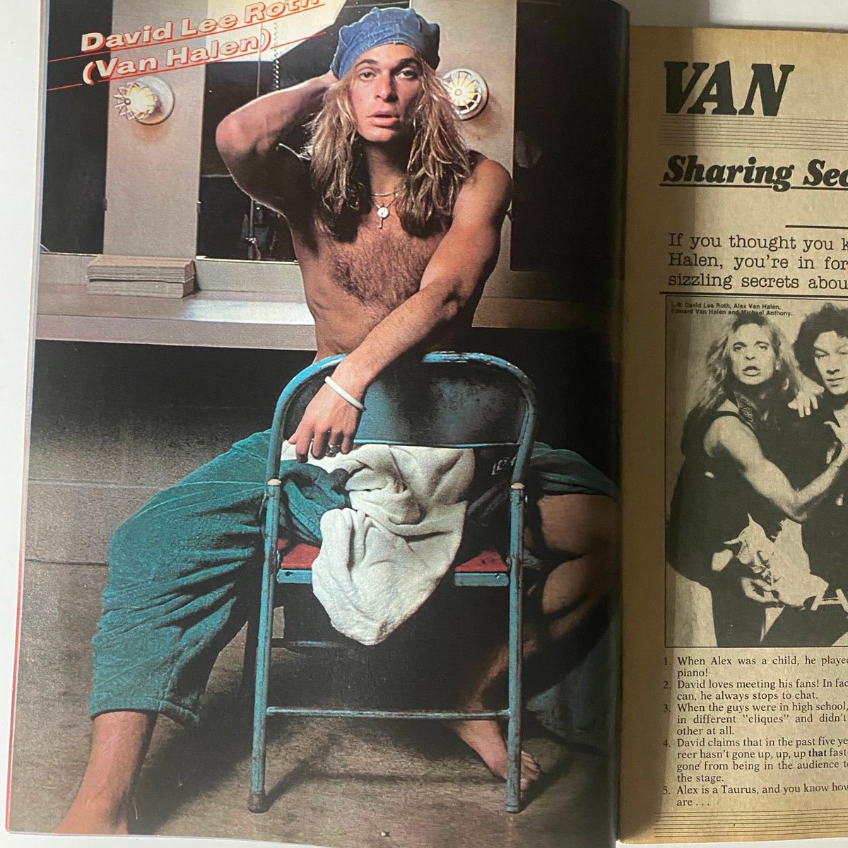 David Lee Roth from Van Halen in a candid photo published in Tiger Beat Star Magazine August 1980, showcasing the rock star's unique style and personality.