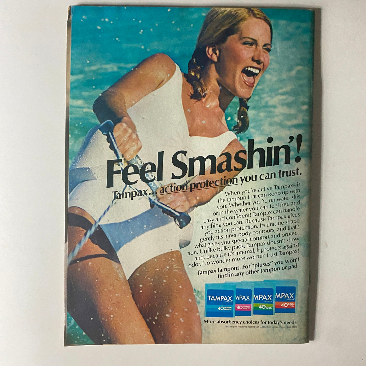 Vintage Tampax advertisement from the back cover of Tiger Beat Star Magazine July 1982, promoting active women's health products.