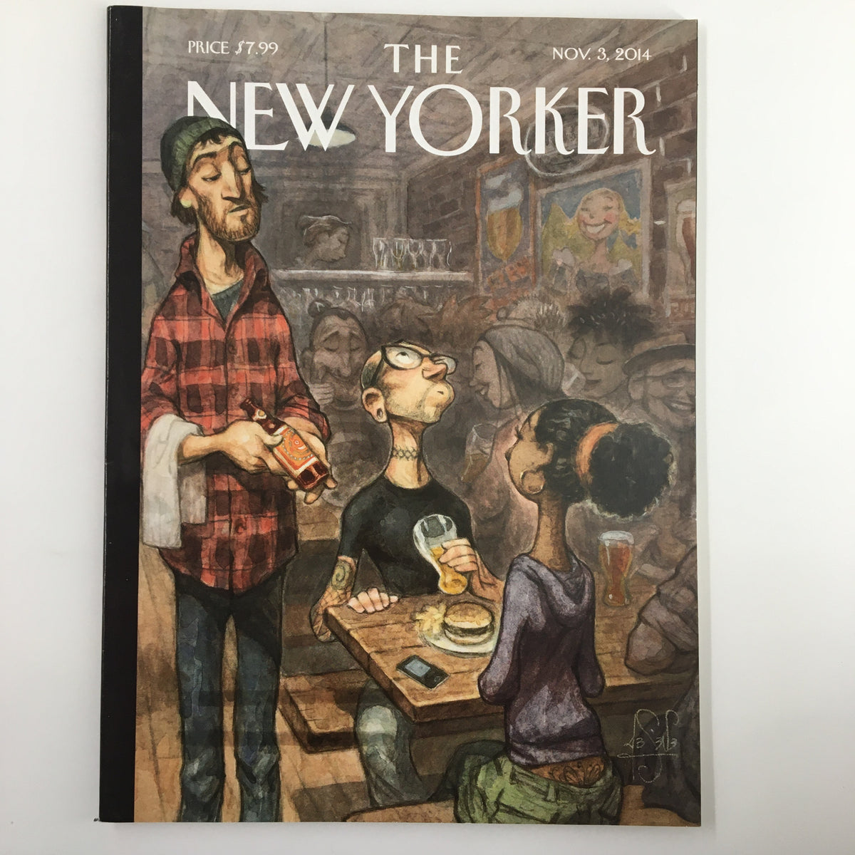 The New Yorker Magazine November 3 2014 cover featuring a Hip Hops illustration by Peter de Seve, depicting a scene in a vibrant bar with characters enjoying drinks and conversation.