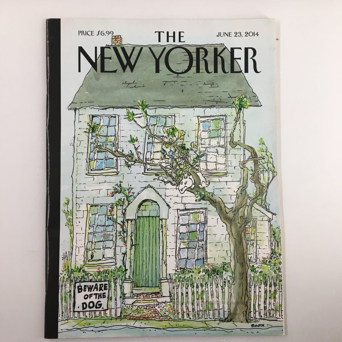 Cover of The New Yorker Magazine from June 23, 2014, featuring cover art titled 'Beware of the Dog' by George Booth, depicting a whimsical house scene with a tree and a playful dog.