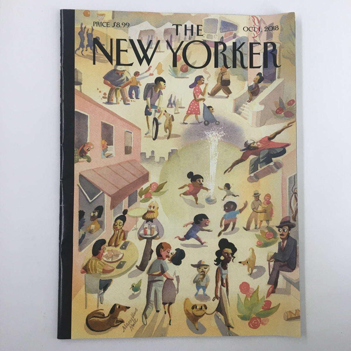 The New Yorker Magazine Cover from October 1, 2018, featuring colorful illustrations capturing the vibrant life of the Lower East Side, created by artist Marcellus Hall.