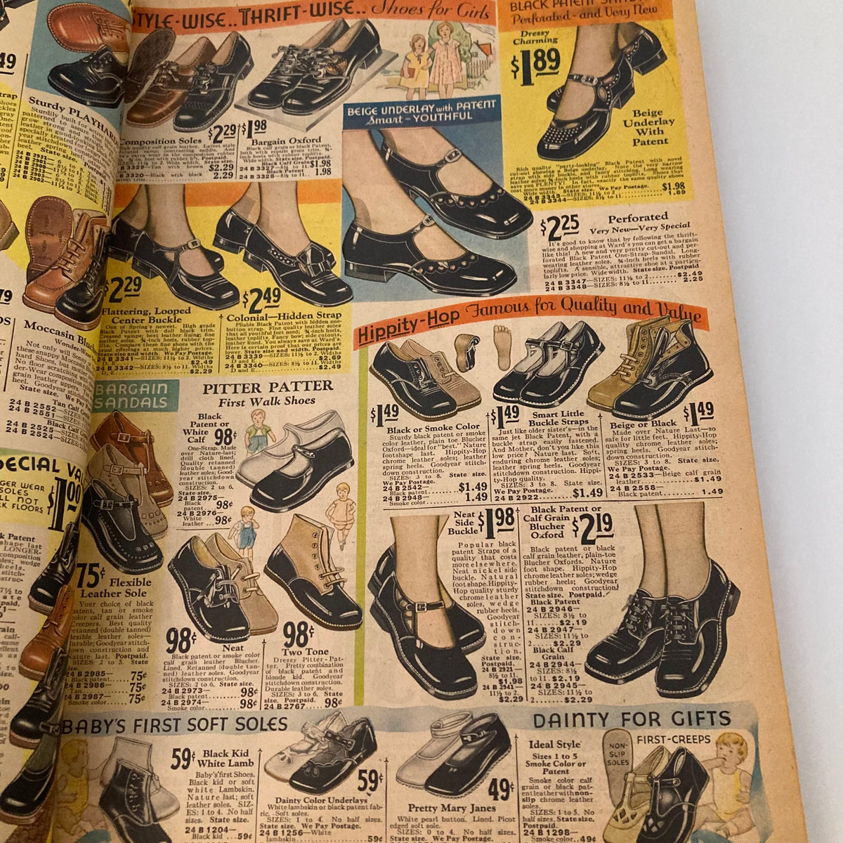 Footwear section of the Spring & Summer 1931 Montgomery Ward & Co. Catalogue No. 114 displaying various styles of shoes for children.