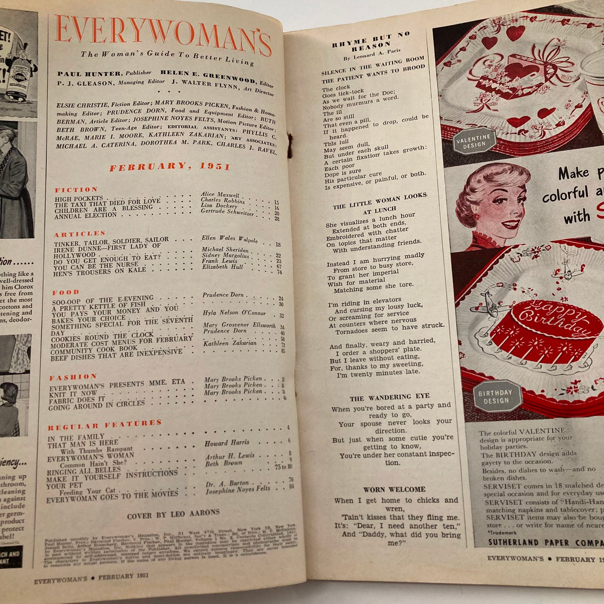 Interior page of the February 1951 issue of Every Woman's Magazine showcasing articles and features, reflecting mid-20th century lifestyle.