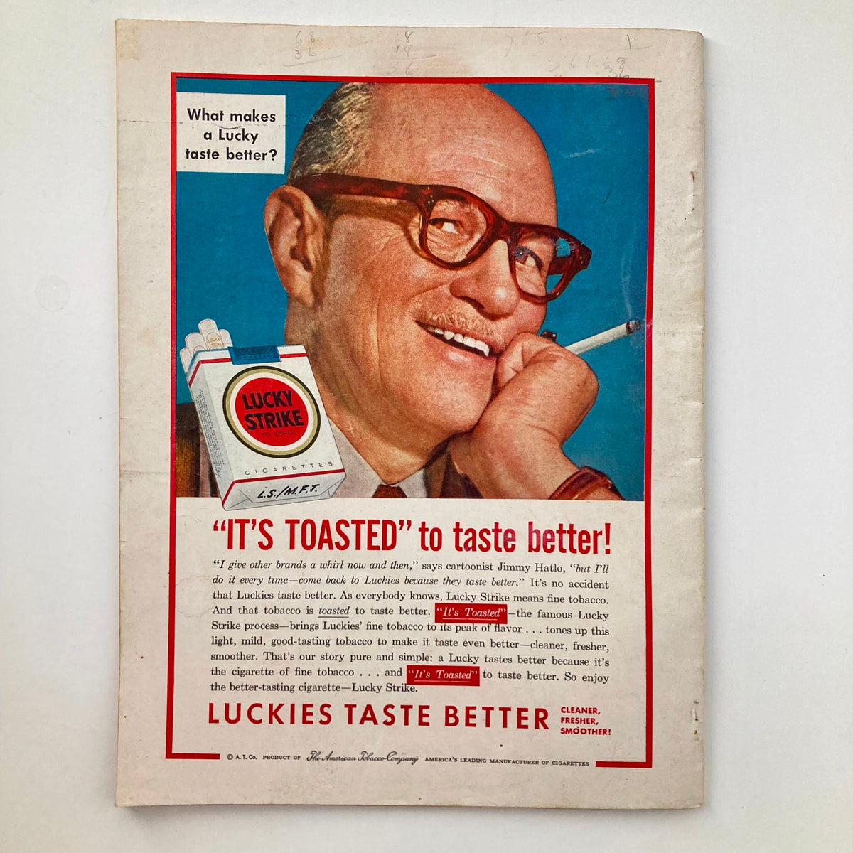 Vintage advertisement for Lucky Strike cigarettes from the August 1954 issue of Every Woman's Magazine, highlighting the slogan 'It's Toasted to taste better!'
