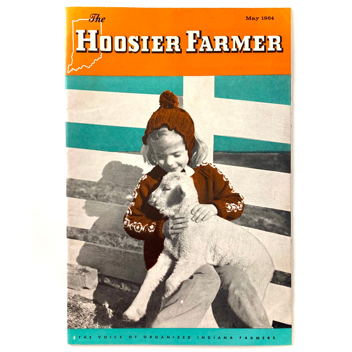 VTG The Hoosier Farmer Magazine May 1964 cover featuring a young girl holding a lamb, showcasing vintage agricultural charm.