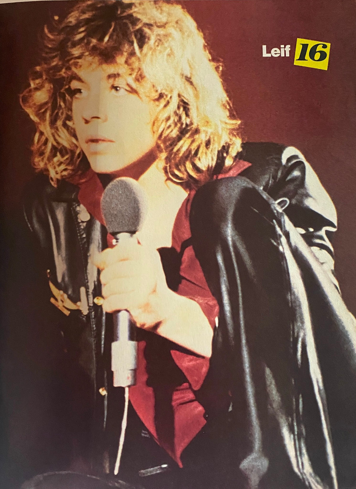 16 Magazine September 1979 image of Leif Garrett looking charismatic while holding a microphone, representing the teen idol culture of the 70s.