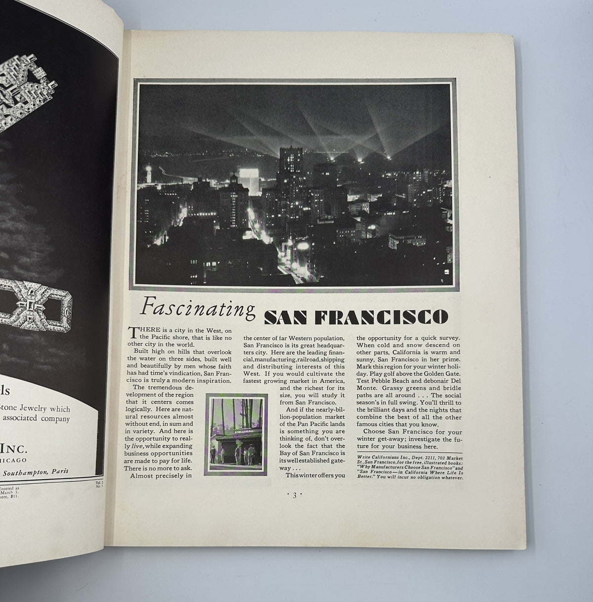 Fascinating San Francisco article from Fortune Magazine November 1930, showcasing a stunning night view of the city.