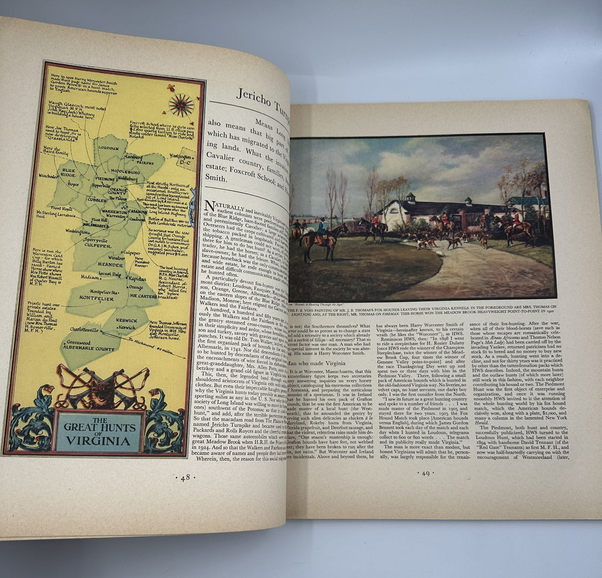 Jericho Turnpike map and article from Fortune Magazine November 1930, discussing the history and culture of Virginia.