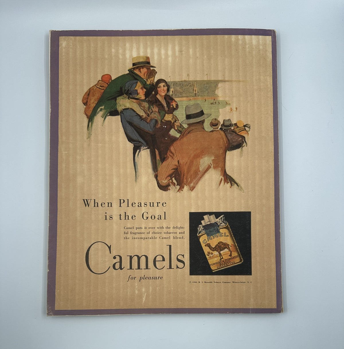 Cover art of Fortune Magazine November 1930 depicting a group of individuals enjoying Camels cigarettes, complemented by an artistic illustration that emphasizes leisure and pleasure.