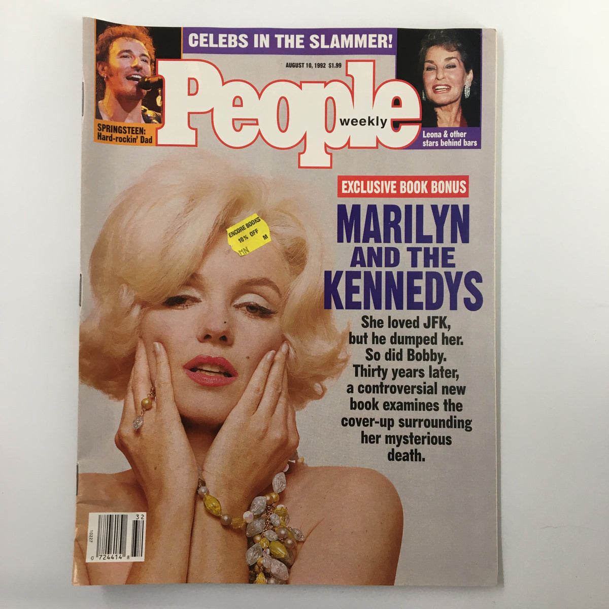 Cover of People Weekly Magazine August 10, 1992 featuring Marilyn Monroe and the Kennedys, showcasing a vintage portrait of Marilyn Monroe with text about her relationships, including JFK and Bobby Kennedy.
