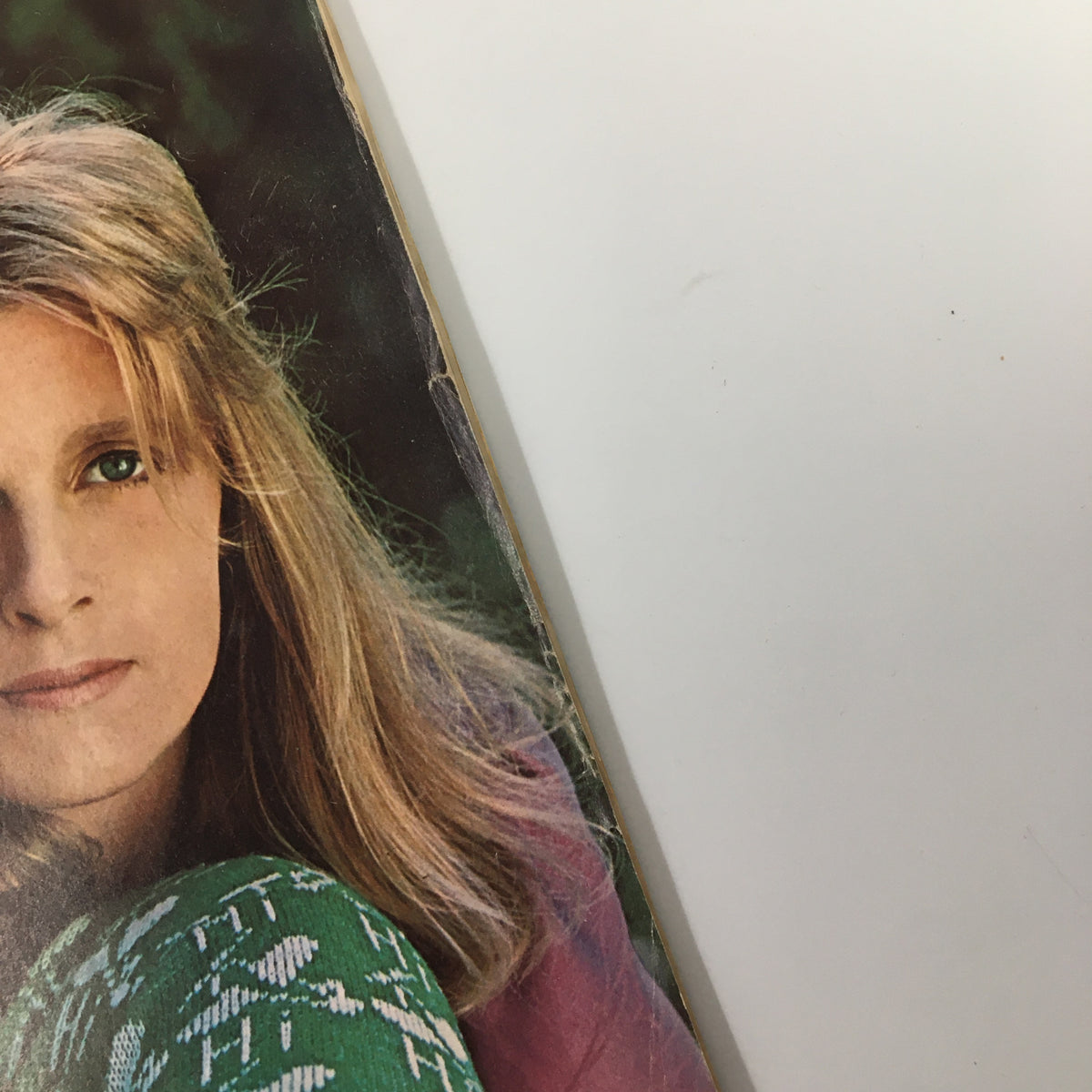 Detailed view of Linda McCartney from the People Weekly Magazine cover dated April 21, 1975. A vintage image showcasing her iconic beauty, featured in a collectible magazine alongside her husband Paul McCartney.